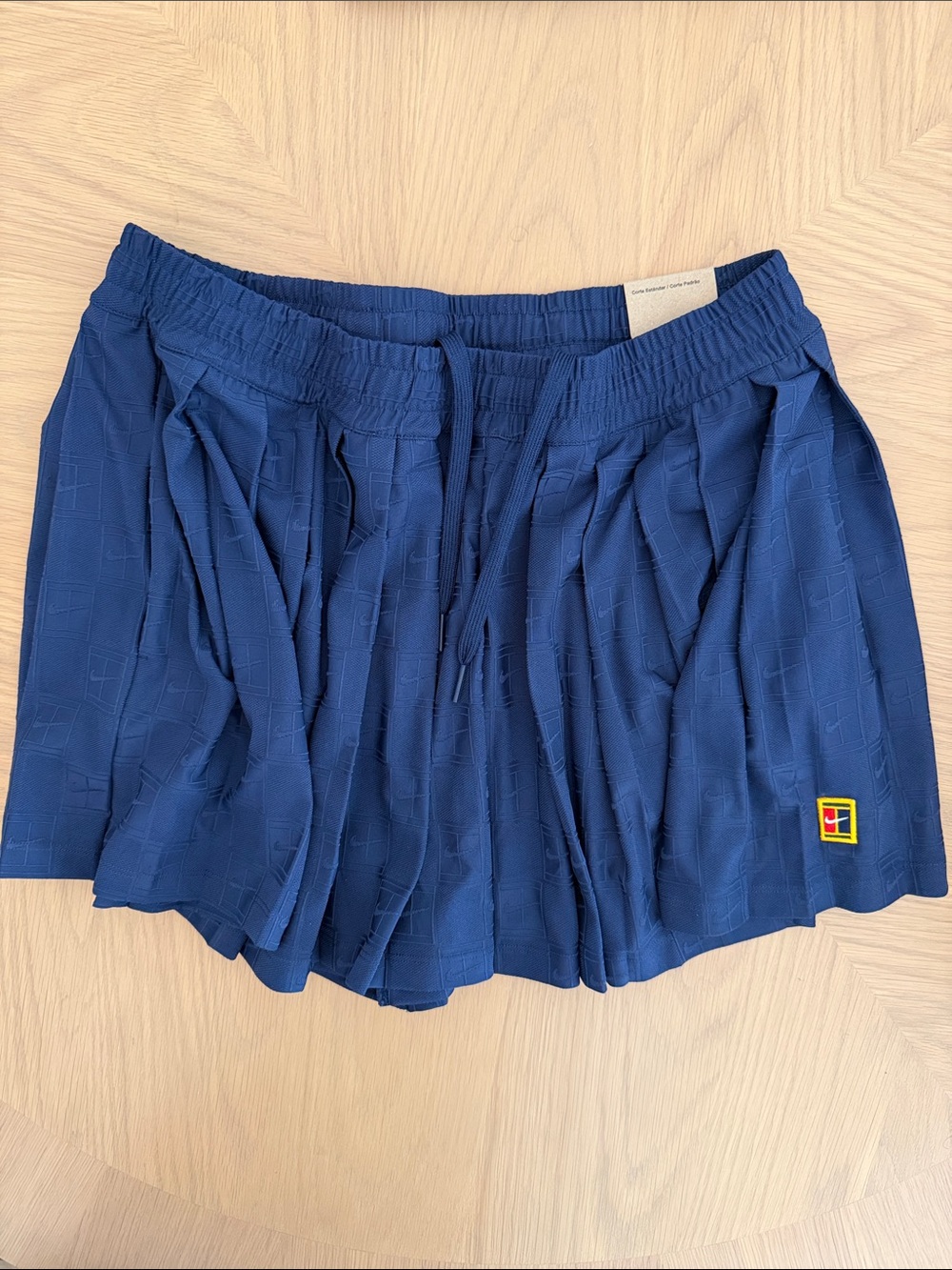 Nike Blue Pleated Athletic Shorts with Logo Patch